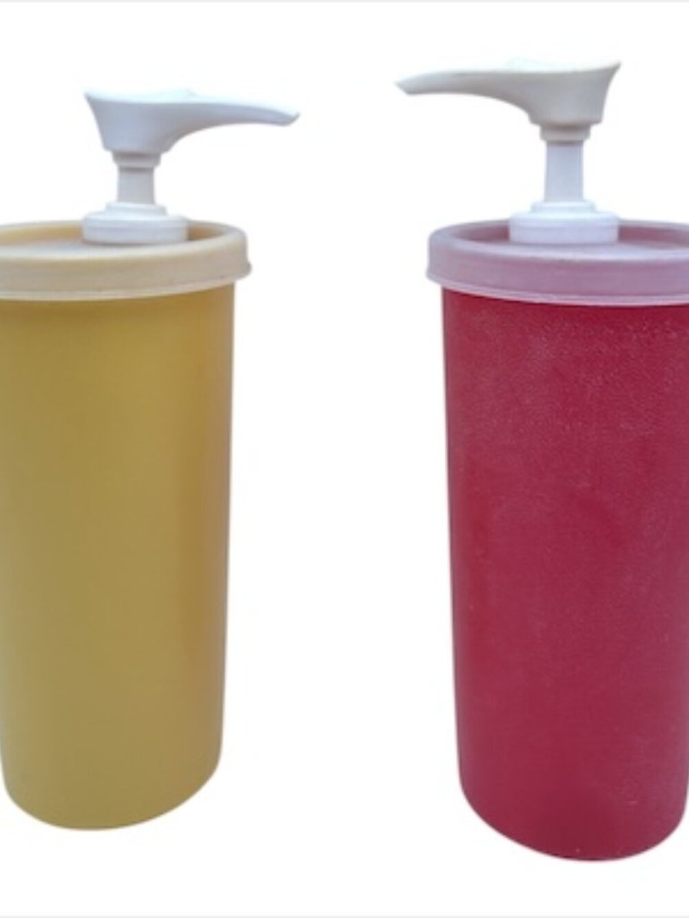 Pair TUPPERWARE Ketchup Mustard #1329 Condiment Pump Dispensers EUC